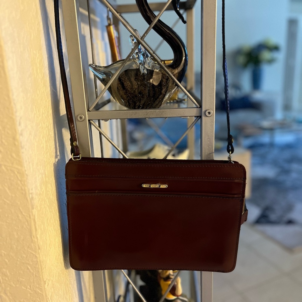 REEM Vintage Leather Crossbody Shoulder Purse Choc Brown Strap USA